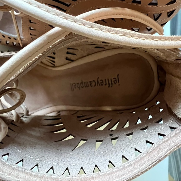 Jeffrey Campbell Rodillo-Hi Tan Nude Wedge Booties with Laser-Cut Design - Picture 10 of 13